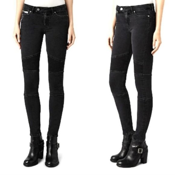 All Saints Wash Black Moto Biker Fit Jeans, 28